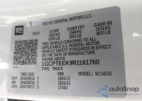 2024 Chevrolet Colorado Trail Boss from USA, damaged, VIN 1GCPTEEK9R1161760